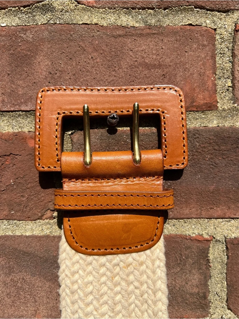 3.1 Phillip Lim Wide Woven Belt Cream with Brown Leather Buckle Quiet Luxury